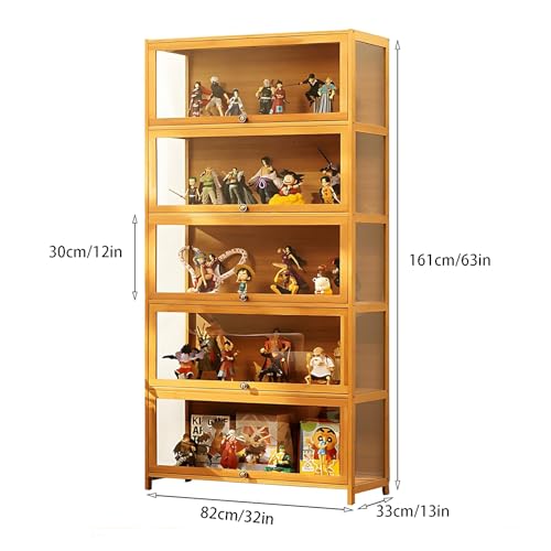 5 Tier Bamboo Display Cabinet with Acrylic Glass Door K686