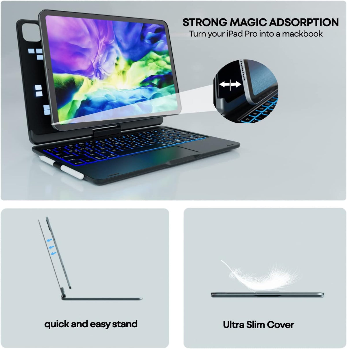 Swivel iPad Keyboard Case with Touchpad Wireless Backlit T83615