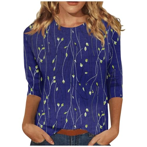 3/4 Sleeve Round Neck Loose Casual Floral Print Blouses L3307