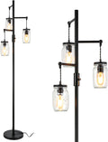 Industrial Floor Lamp with 3 Clear Glass, 64'' Classical Black A7842