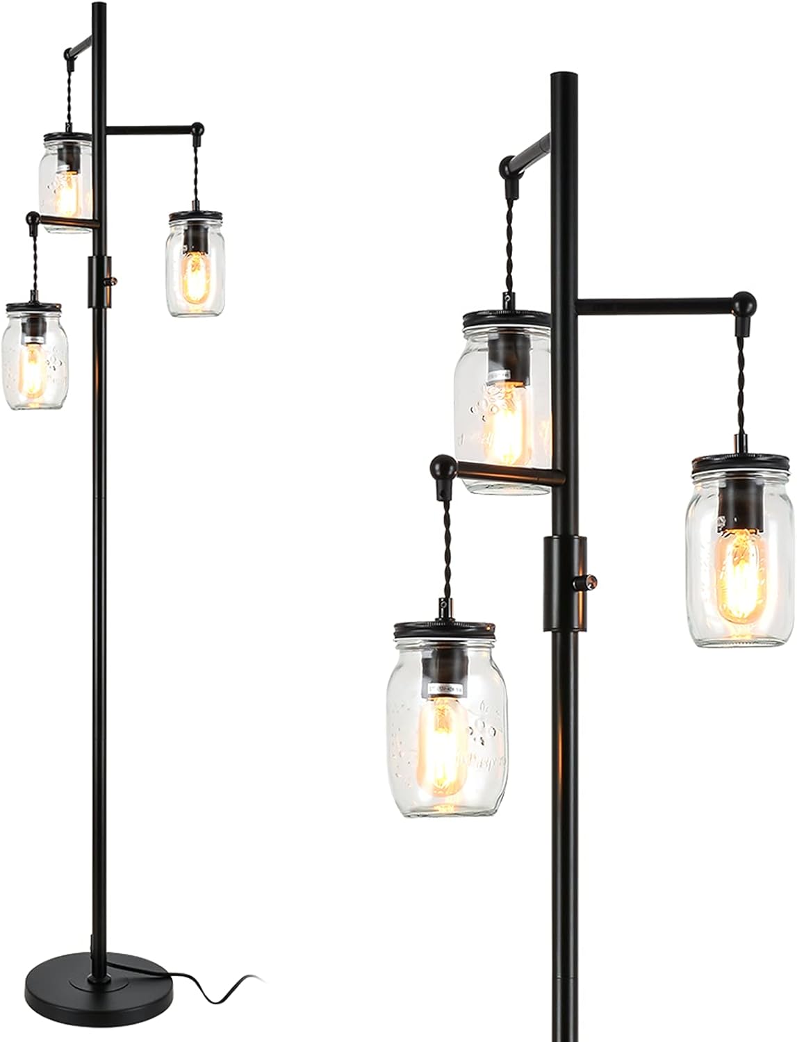 Industrial Floor Lamp with 3 Clear Glass, 64'' Classical Black A7842