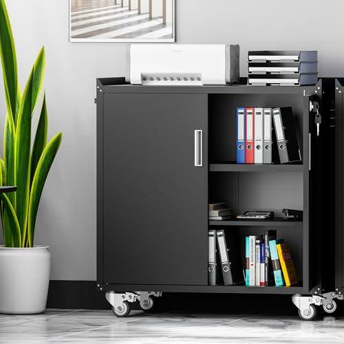 Black Metal Rolling Storage Cabinet with Wheels Q6538