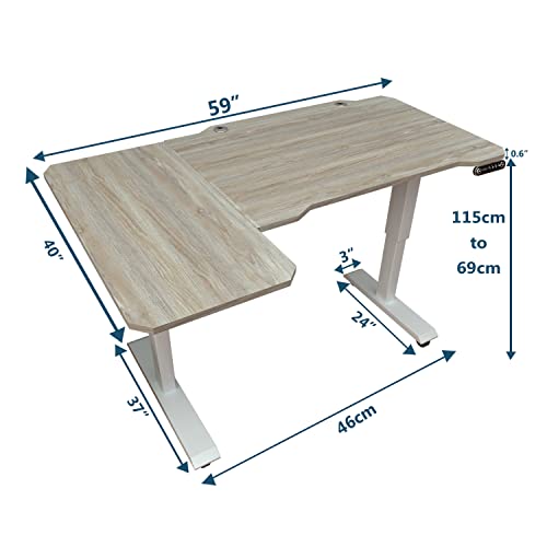 Rustic Brown 59 Inch L-Shaped Electric Sit-Stand Computer Desk with 3 Splice Boards S548