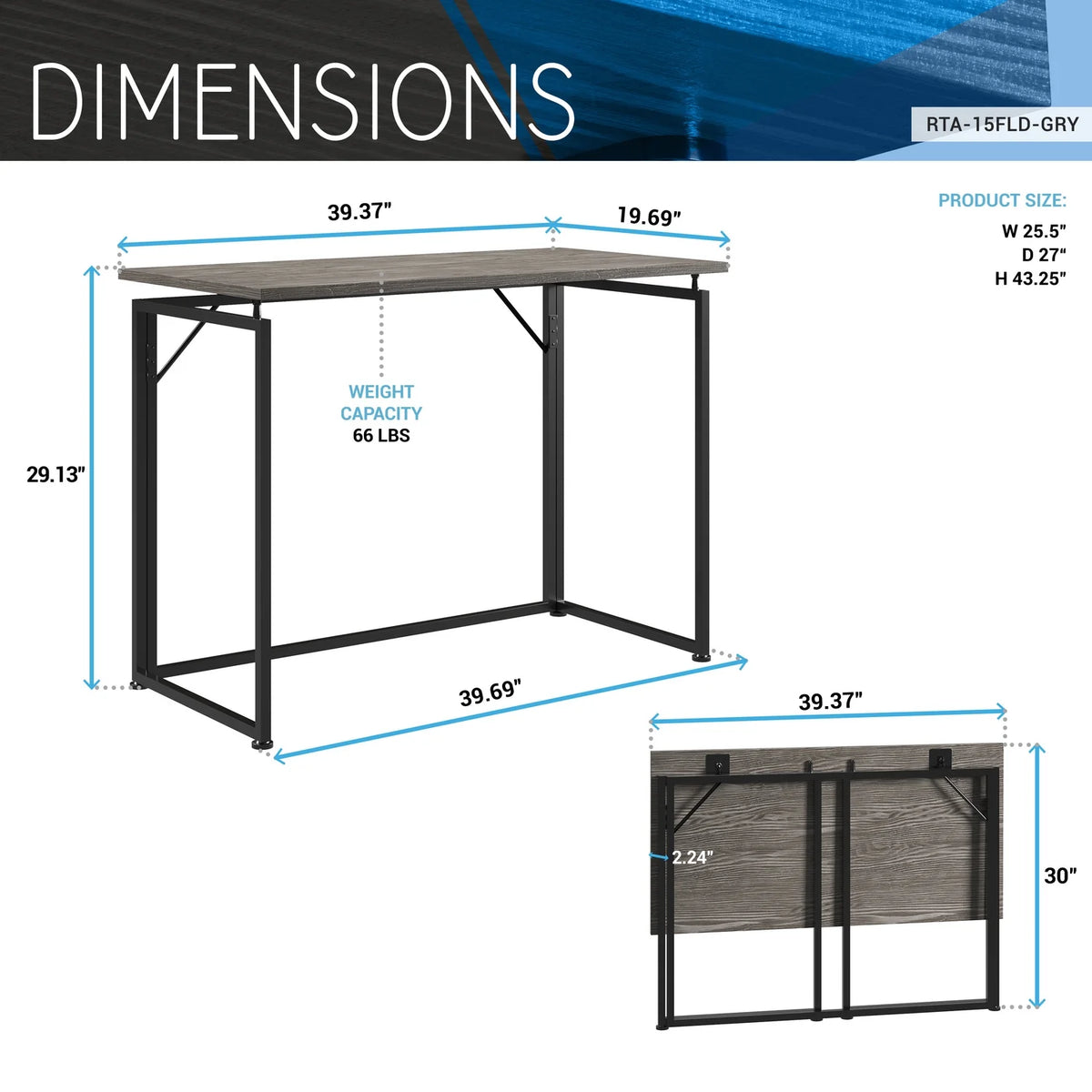40" W Folding Computer Desk, Grey N97178