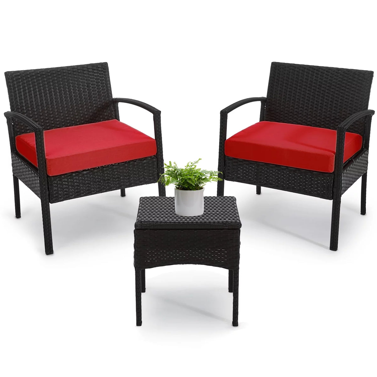3 Piece Rattan Bistro Set with Side Table and Cushions N942099