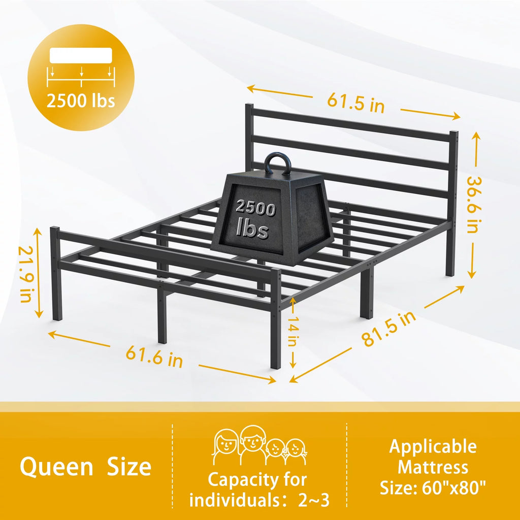 Queen Size Metal Platform Bed Frame with Headboard and Footboard L4948