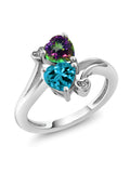 925 Sterling Silver Ring with Green Mystic Topaz, London Blue Topaz, White Diamond N307032