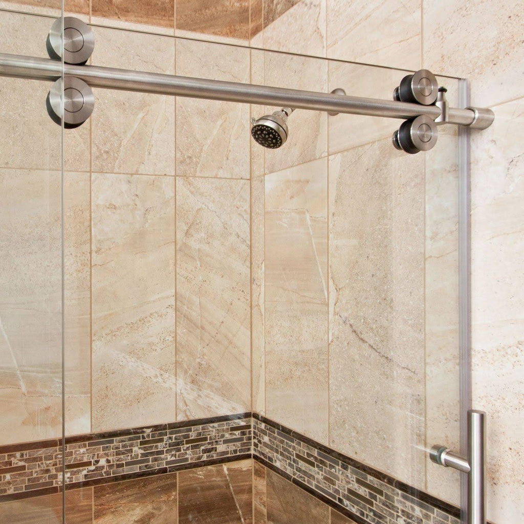 Brushed Nickel Sliding Shower Door with Stationary Panel G706095