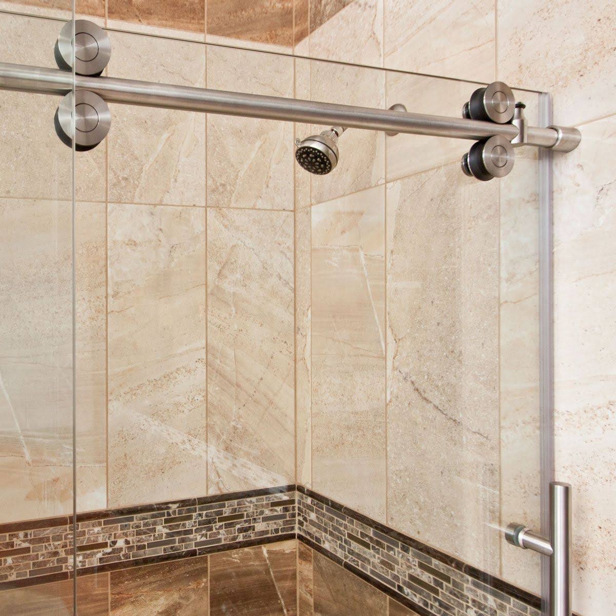 Brushed Nickel Sliding Shower Door with Stationary Panel G706095