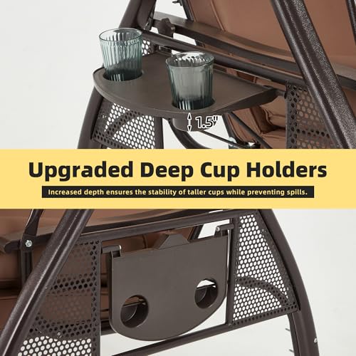 3 Person Outdoor Porch Swing with Cup Holder, Canopy, Cushions P673671