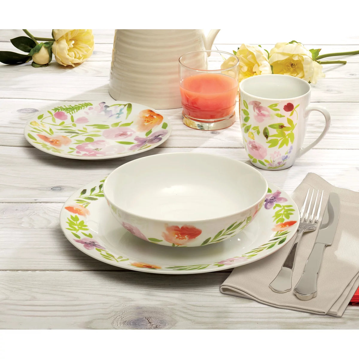 16-Piece Dinnerware Set, Pink, Watercolor E8924
