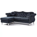 Black Velvet Chesterfield Sectional Sofa with 2-Throw Pillow Y505