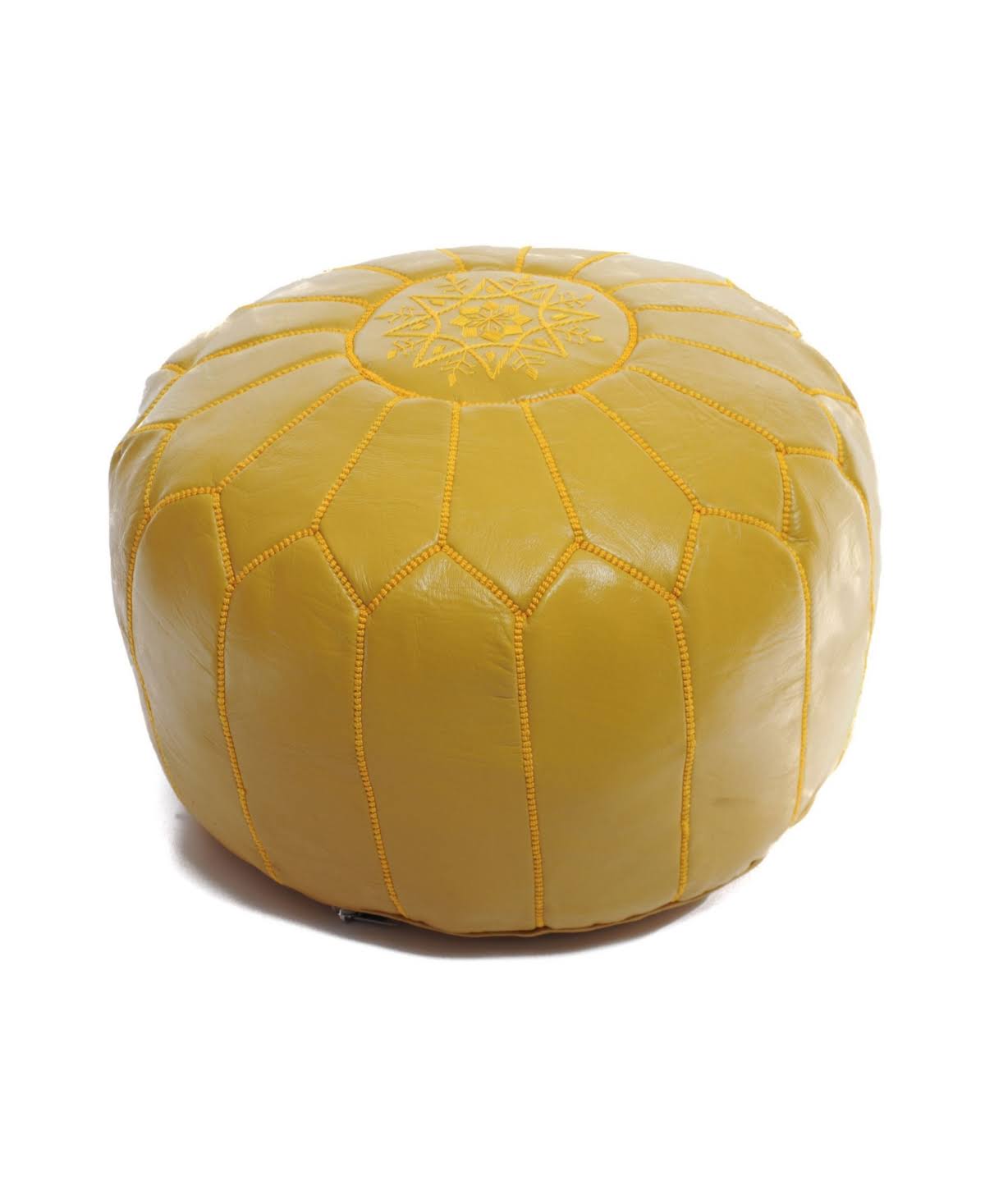 Red Handmade Round Leather Pouf Ottoman Z493