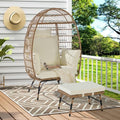 Oversized Wicker Rattan Egg Chair with Ottoman and Cushions W600997