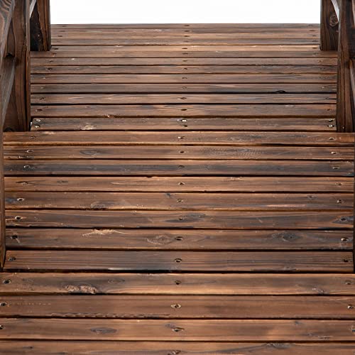 Fir Wood Garden Bridge Arc Walkway with Side Railings, Stained Wood, 60" x 26.5" x 19" U777