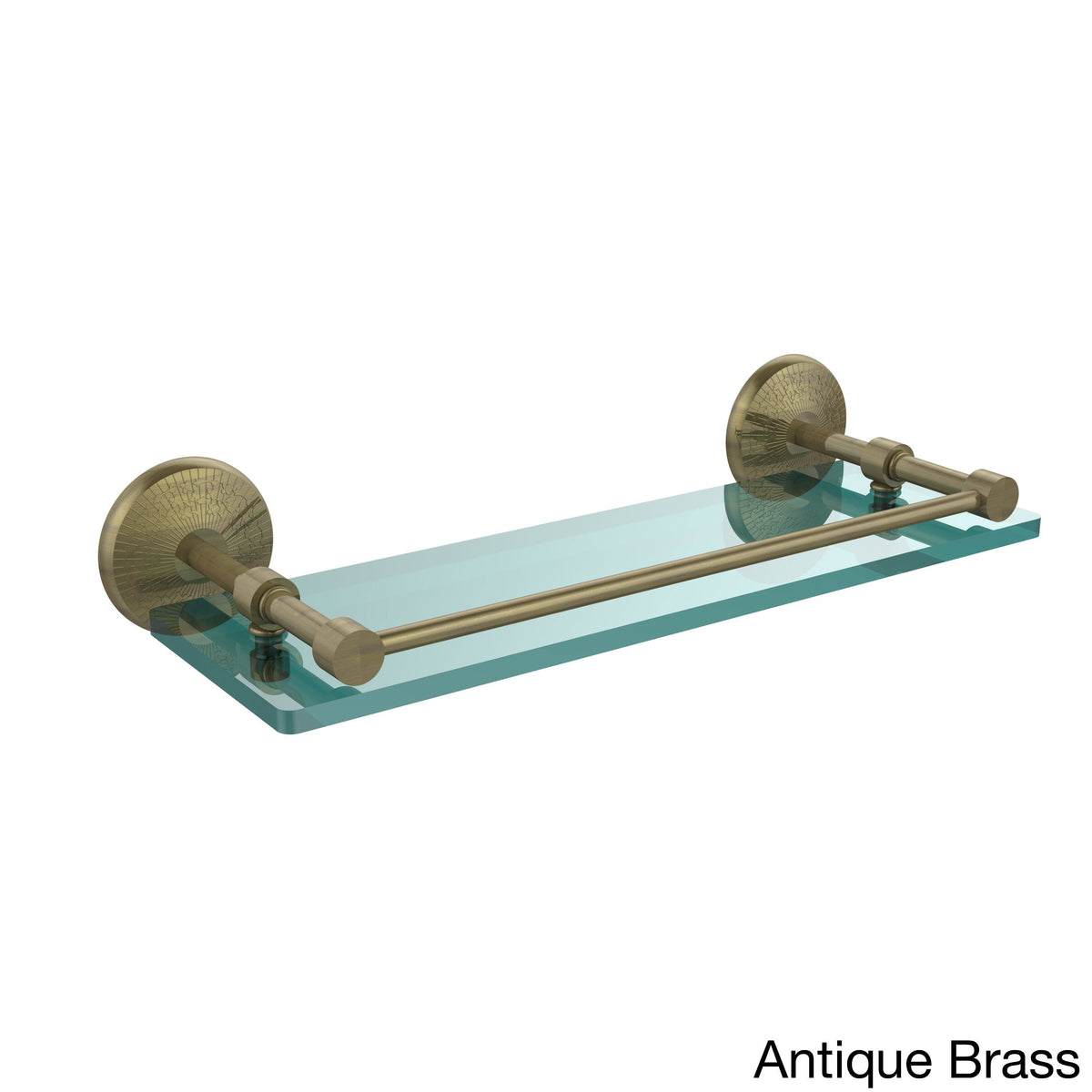16-inch Tempered Glass Shelf with Gallery Rail - Antique Brass U55568