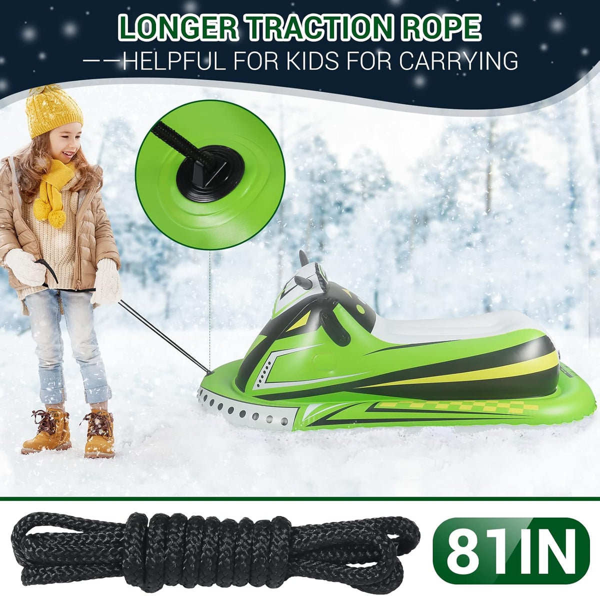 Heavy Duty Inflatable Snow Sled with Reinforced Handles and Drawstring B715745