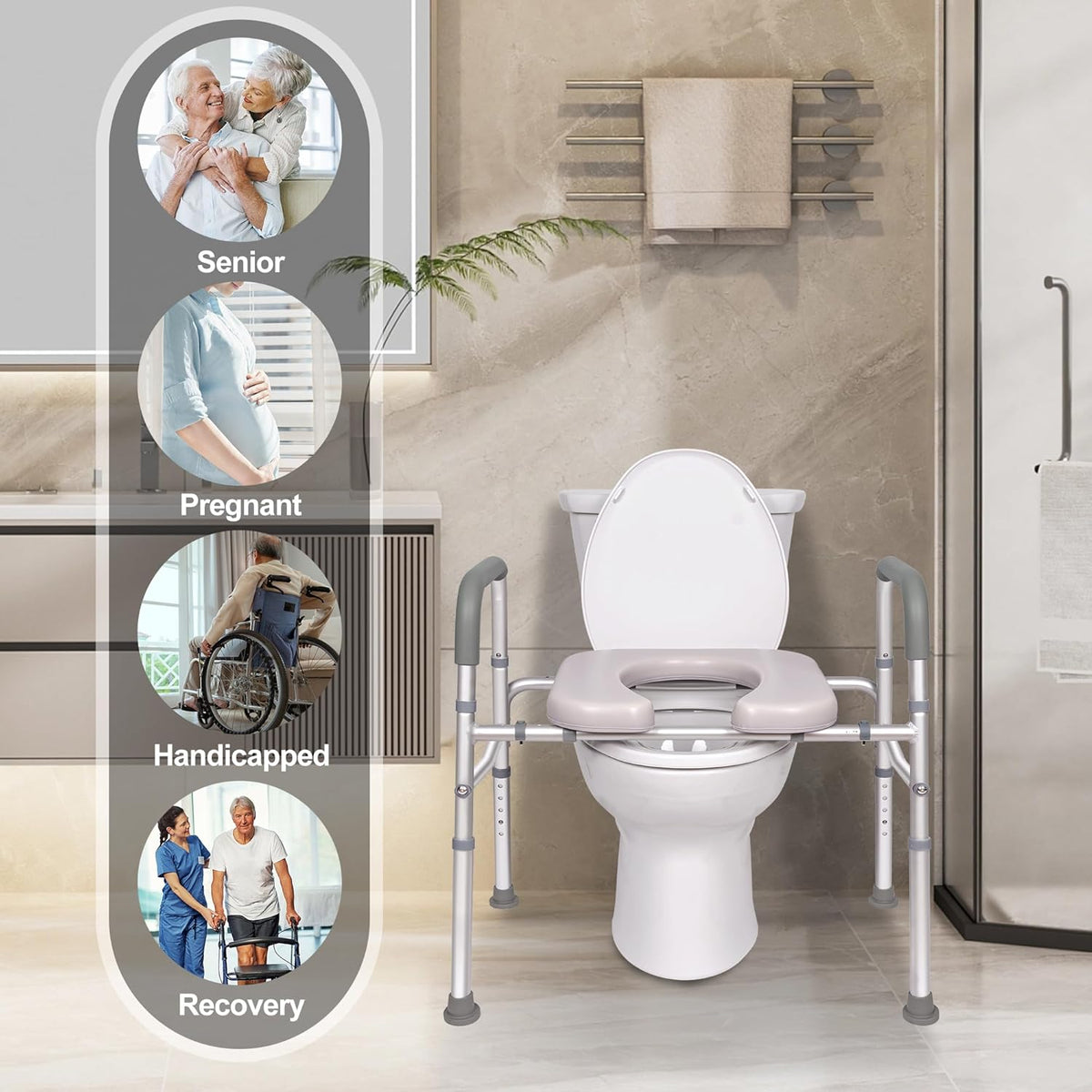 Raised Toilet Seat with Handles, Width Adjustable, 400 lbs O606496