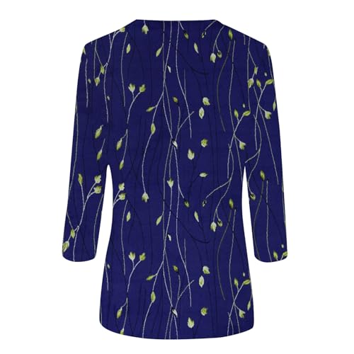 3/4 Sleeve Round Neck Loose Casual Floral Print Blouses L3307