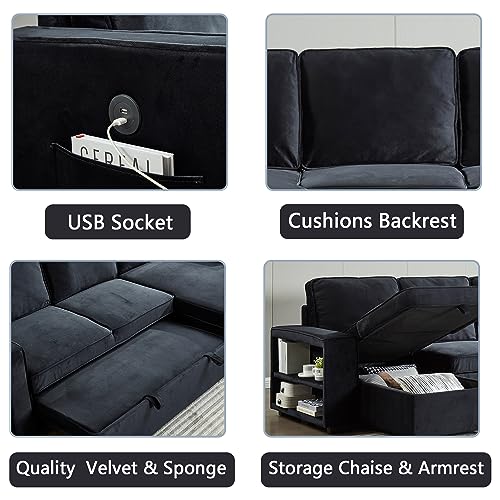 Brown Velvet L-Shaped Sectional Sofa with Storage Chaise A5928