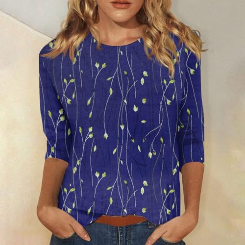 3/4 Sleeve Round Neck Loose Casual Floral Print Blouses L3307