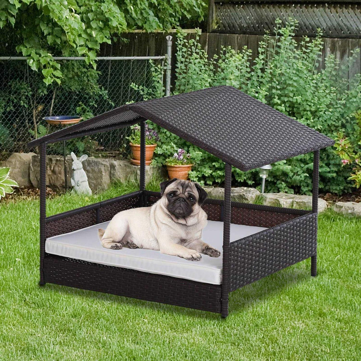 Wicker Elevated Dog House with Removable Cushion M2189
