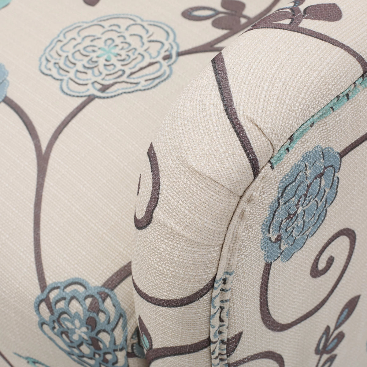 White and Blue Floral Fabric Club Chair L67384