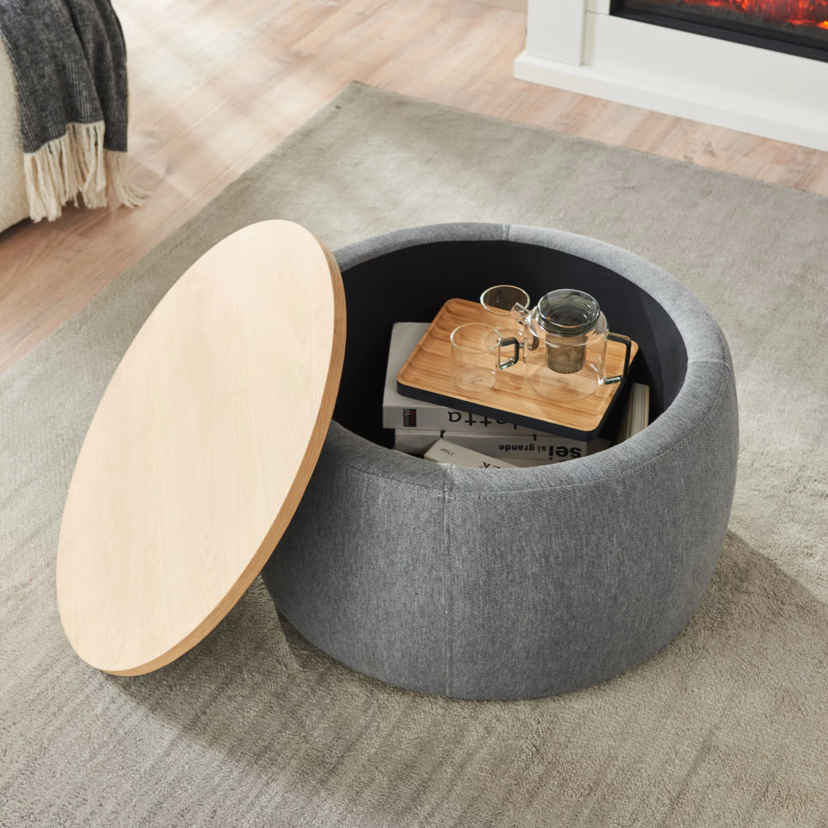 Dark Gray Round Storage Ottoman L812