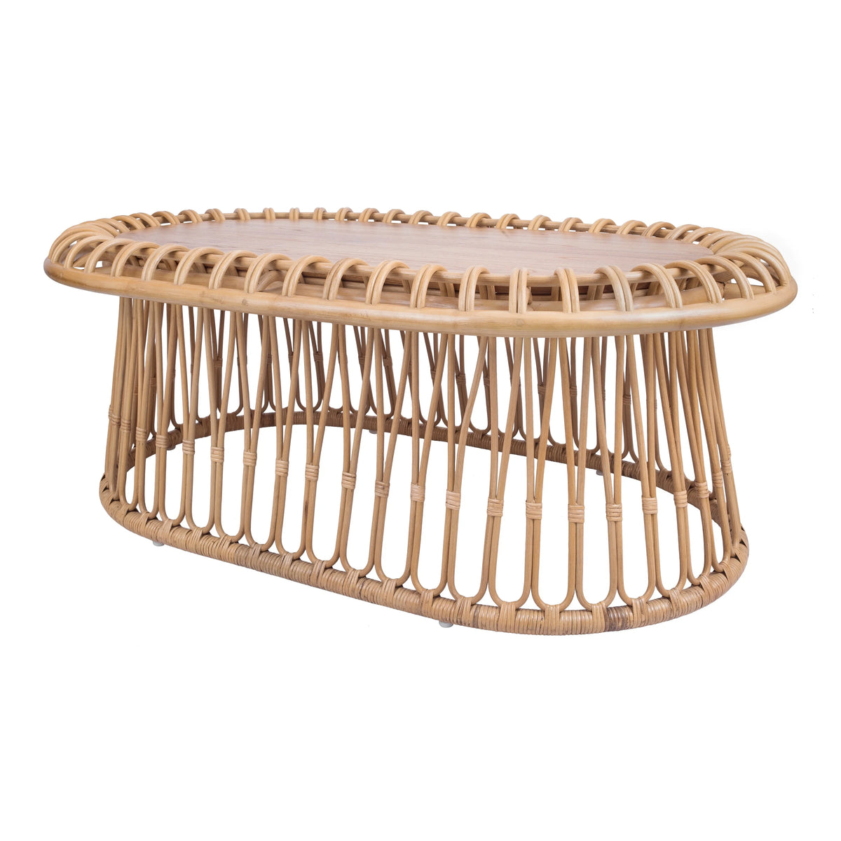 Rattan Side End Table and Oval Coffee Table with Wood Top K60537