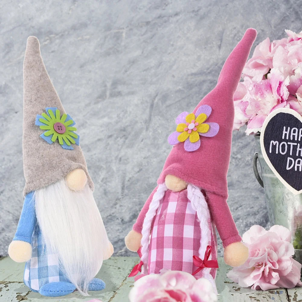 2pcs Flower Hat Faceless Doll Spring Gnome Elf Doll Handmade Rudolph Dwarf Doll R742414