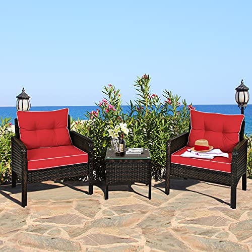 3 Piece Brown Rattan Patio Furniture Set with Cushions O38053