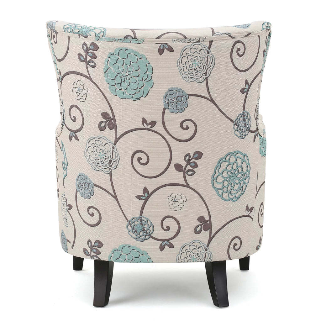 White and Blue Floral Fabric Club Chair L67384