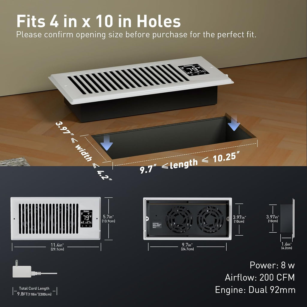 Smart Vent & Quiet Air Booster Register Fan with Humidity Sensor L228907