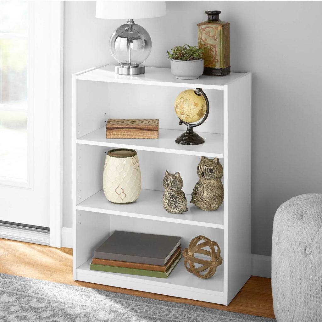 White 3-Shelf Bookcase with Adjustable Shelves T86058