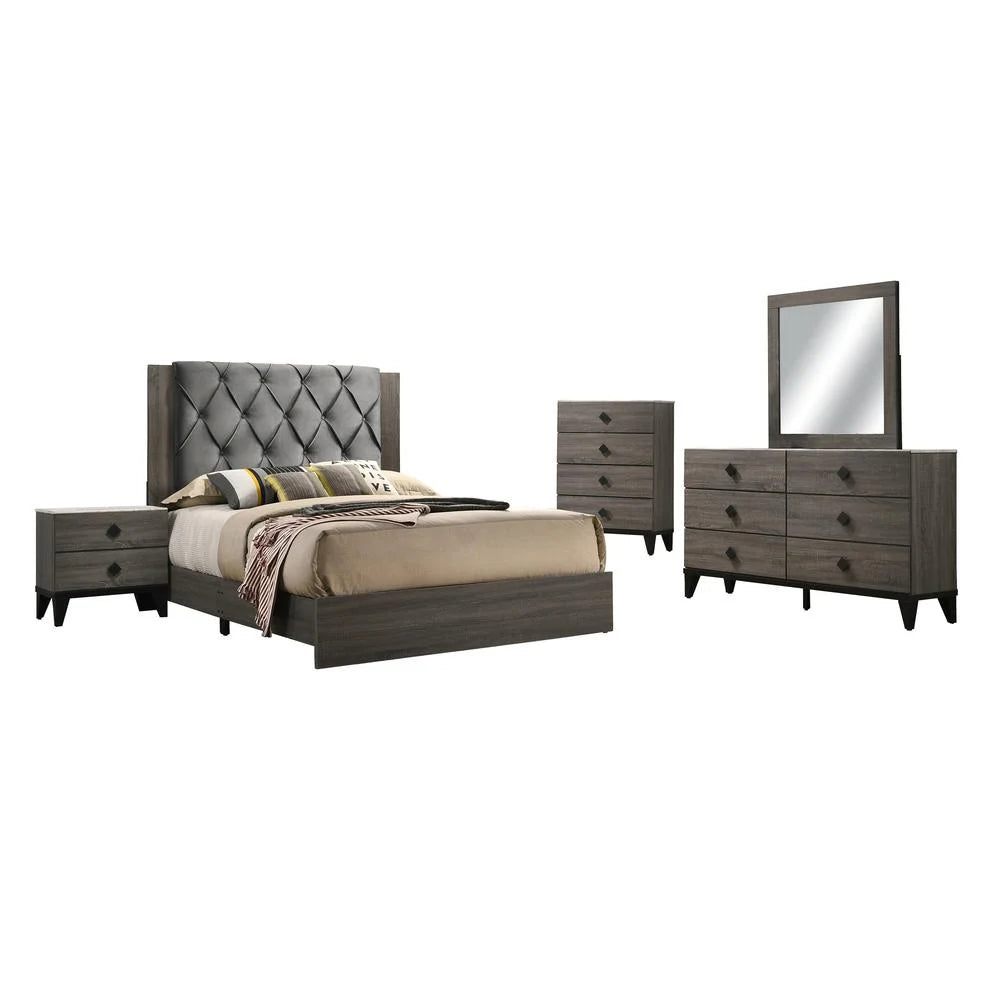 Walnut 5pc Cal King Bedroom Set with Faux Marble Tops S16815