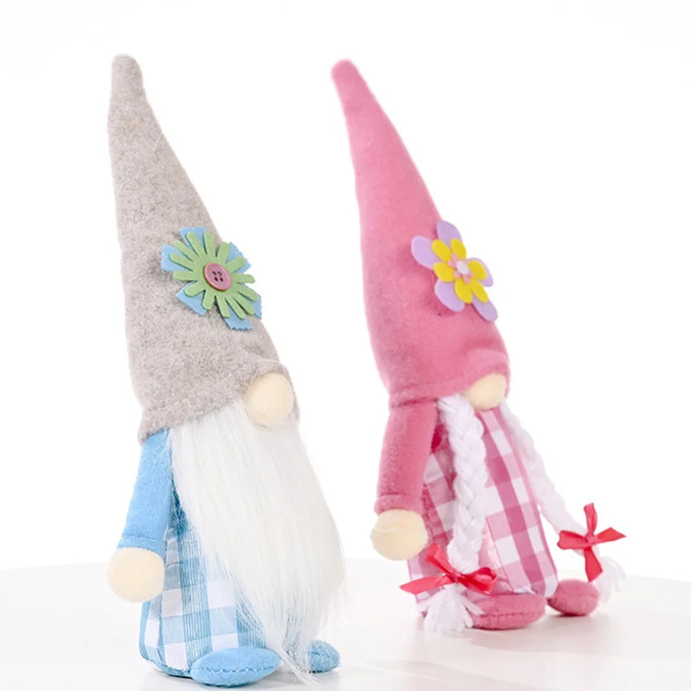 2pcs Flower Hat Faceless Doll Spring Gnome Elf Doll Handmade Rudolph Dwarf Doll R742414