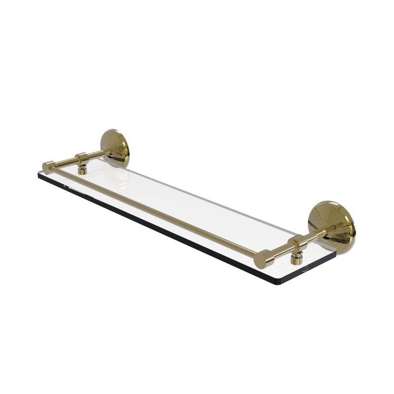 16-inch Tempered Glass Shelf with Gallery Rail - Antique Brass U55568