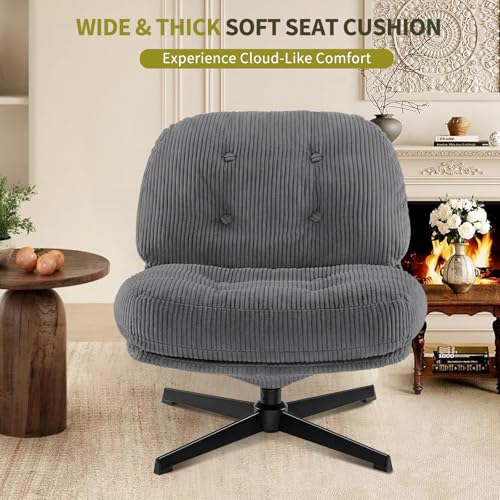 Dark Gray Swivel Accent Chair with Ottoman B272974