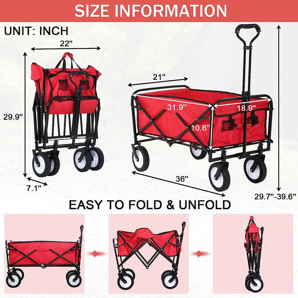 Collapsible Folding Wagon Cart with Side Pocket, Gray U6183