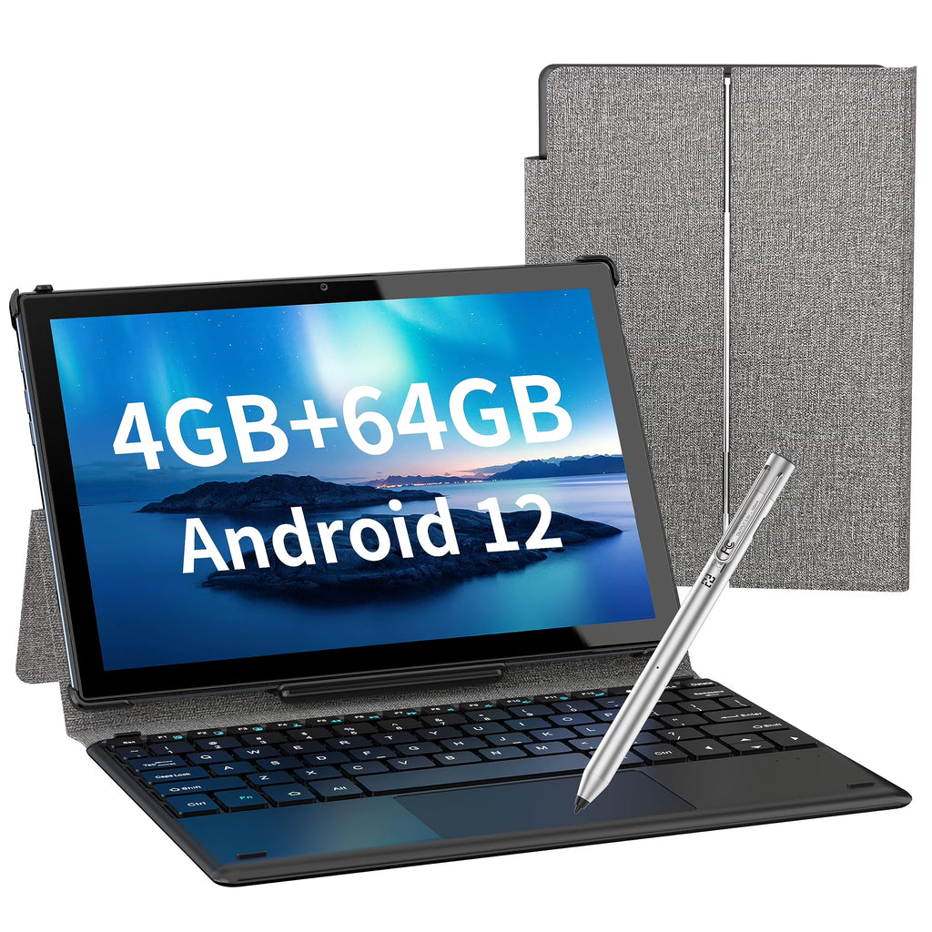 10.1 inch 2 in 1 Android 12 Tablet with Docking Keyboard Case, 4GB RAM 64GB ROM, 1920x1200 Full HD, Octa-Core Processor, 7000mAh Battery, Gray Y1417