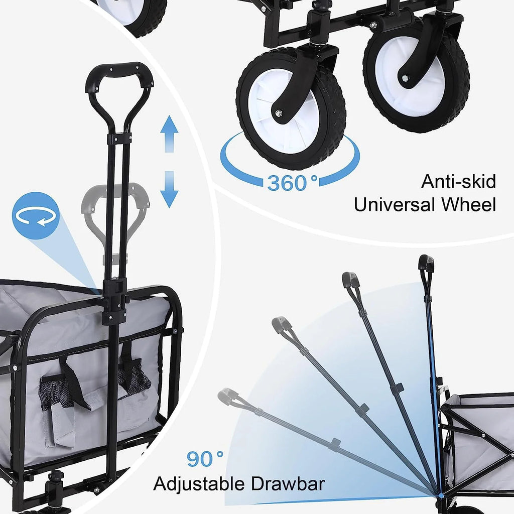 Collapsible Folding Wagon Cart with Side Pocket, Gray U6183