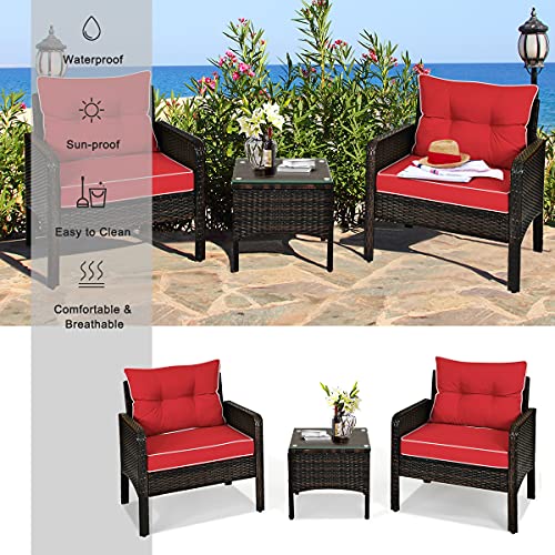 3 Piece Brown Rattan Patio Furniture Set with Cushions O38053
