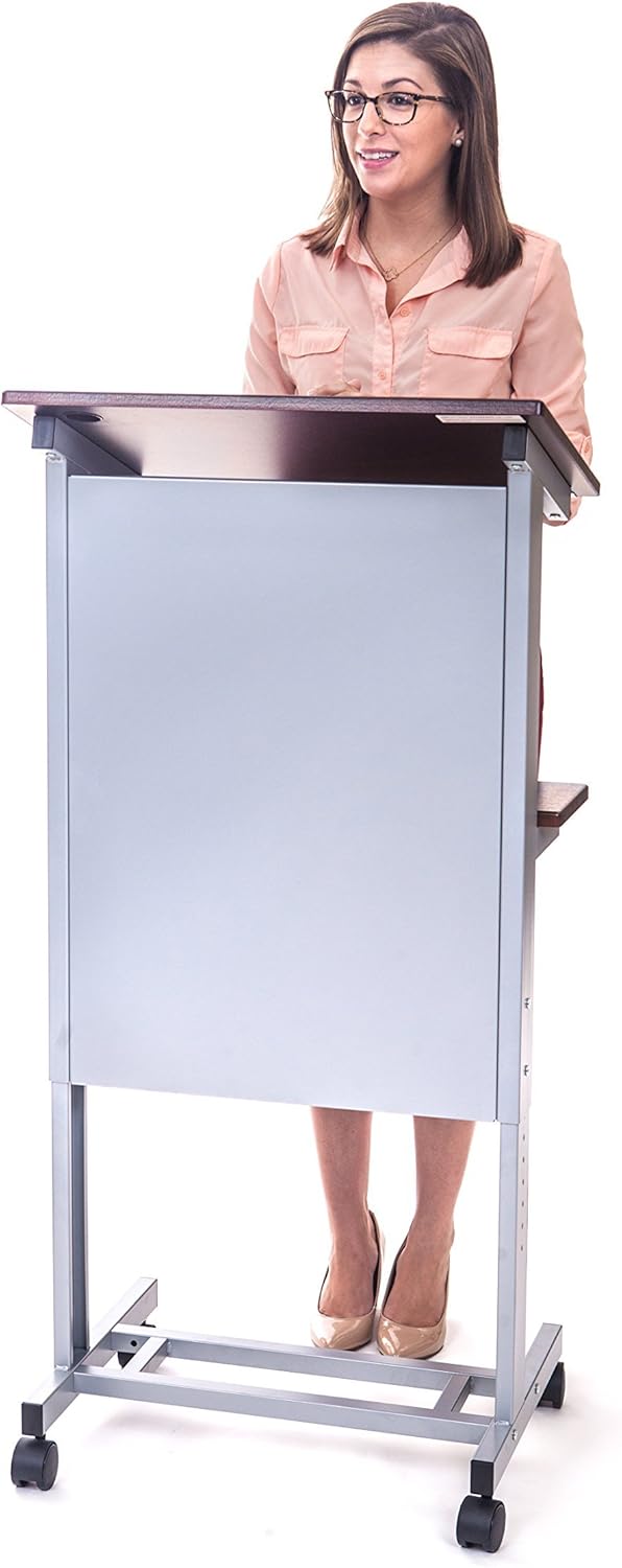 Mobile Adjustable Height Rolling Lectern Podium with Steel Frame H311
