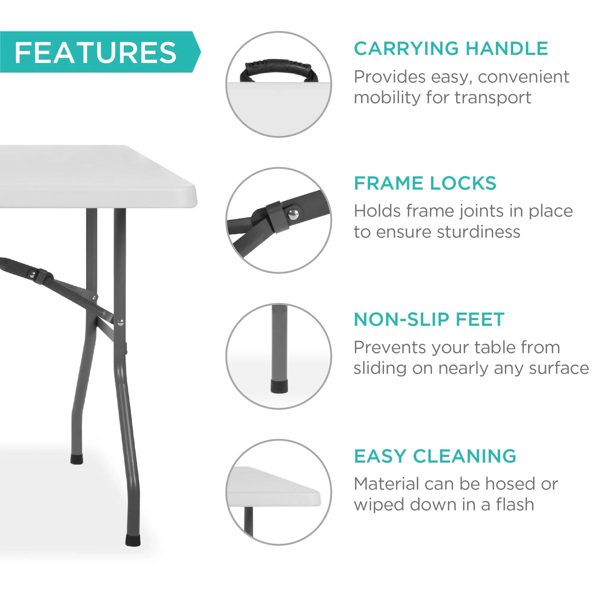 White 8ft Plastic Folding Table with Handle O33119