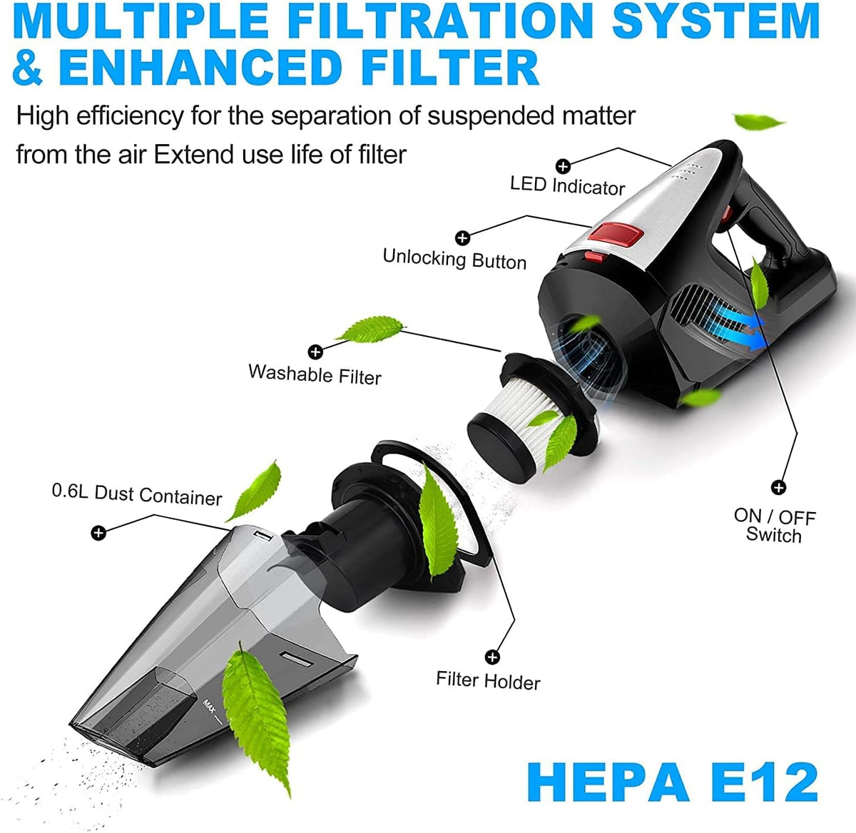 Handheld Cordless Vacuum Cleaner with Rechargeable Battery & Washable Filter Y45735