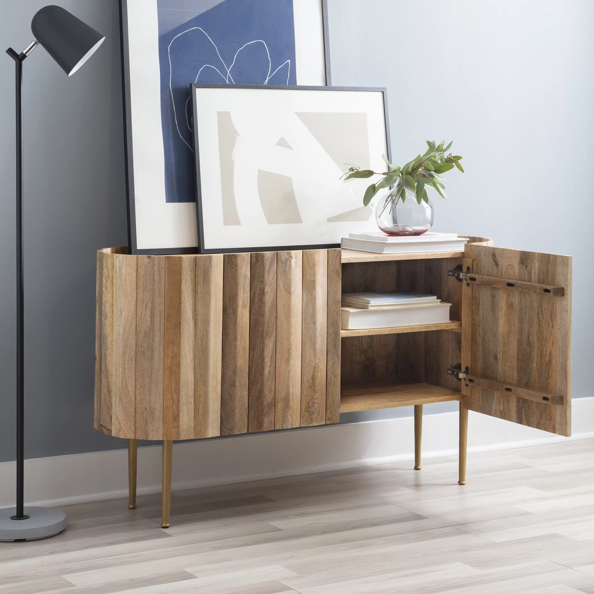 Wood and Iron Console Table with Shelves I6194