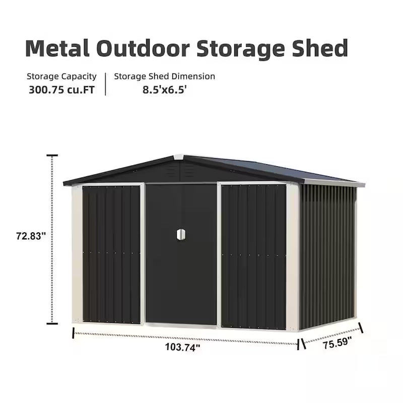Black Metal Outdoor Storage Shed with Air Vents B6601