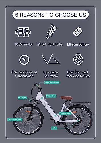 26" x 2.1 Fat Tire Electric Bicycle with 500w Motor 48V 10.4Ah Removable Lithium Battery F919