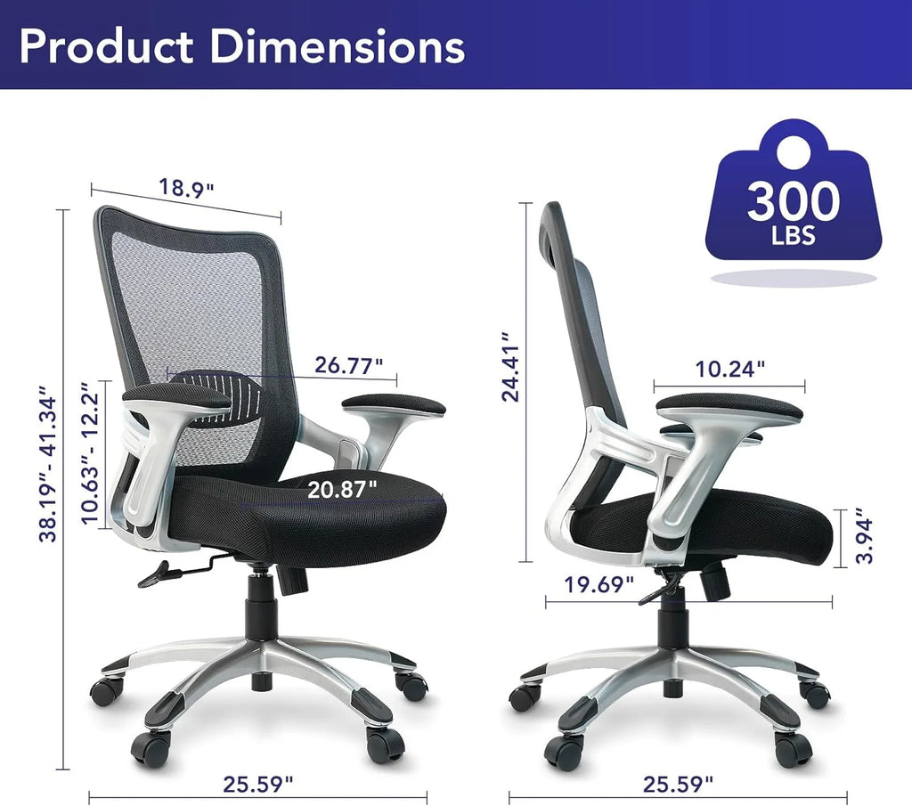 Ergonomic Mesh Office Chair with Adjustable Lumbar Support and Flip-up Arms O135