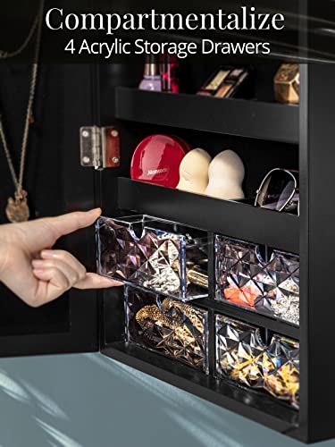 White Lockable Mirror Jewelry Cabinet with Drawers T190223